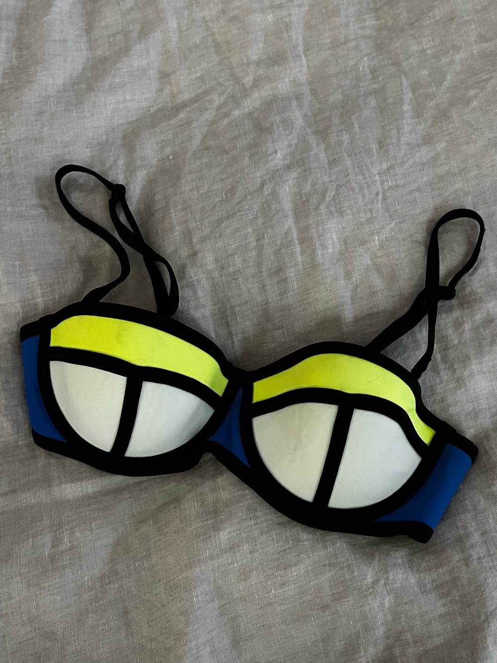 TRIANGL Colorblock Neon Yellow & Blue Women's Bikini Top